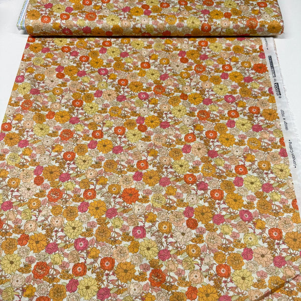 London Calling SRKD-19227-152 Creamsicle Floral Cotton Lawn Fabric Robert Kaufman