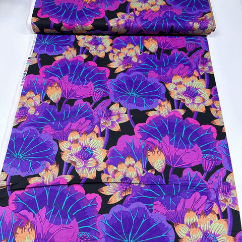 Kaffe Fassett Lake Blossoms Black Cotton Fabric, Free Spirit Fabrics GP93.BLAC