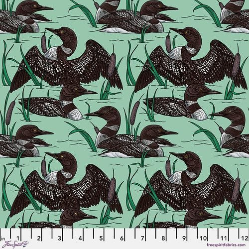 Loons in Oasis Birds of a Feather by Rachel Hauer Cotton Fabric, Free Spirit Fabrics PWRH051.OASIS