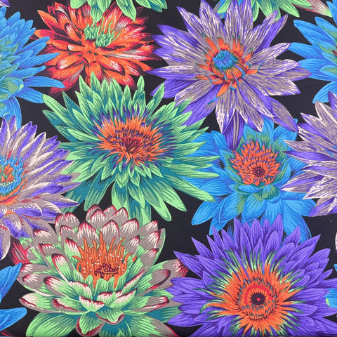 Tropical Water Lilies - Dark Floral Philip Jacobs for Kaffe Fassett Cotton Fabric, Free Spirit Fabrics PWPJ119.DARK