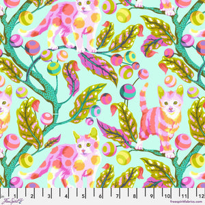 Disco Kitty - Technomint Tabby Road Deja Vu Cotton Fabric, Tula Pink for Free Spirit PWTP092.TECHNOMINT