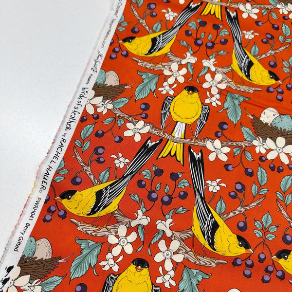 Berry Gifted Vermillion Birds of a Feather by Rachel Hauer Cotton Fabric, Free Spirit Fabrics