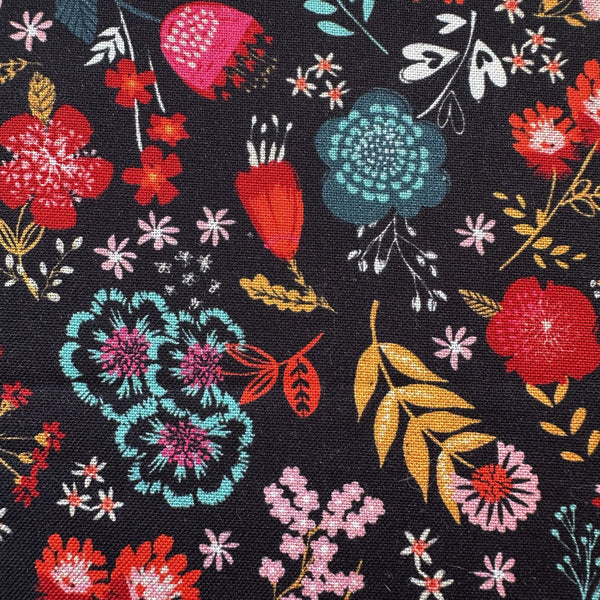 Close up of Fine Folk Calico Blooms cotton fabric by Helen Black, style FOLK1113