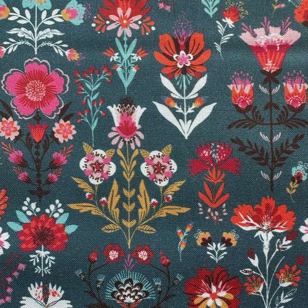 Close up of Fine Folk Calico Blooms cotton fabric by Helen Black, style FOLK1116