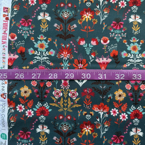 Scale of Fine Folk Calico Blooms cotton fabric by Helen Black, style FOLK1116
