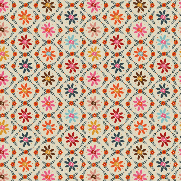 Stock photo of Fine Folk Daisy Chain cotton fabric by Helen Black, style FOLK1118