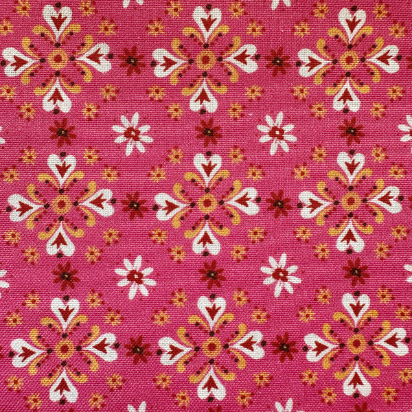 Close up of Fine Folk Folk Foulard cotton fabric by Helen Black, style FOLK1120