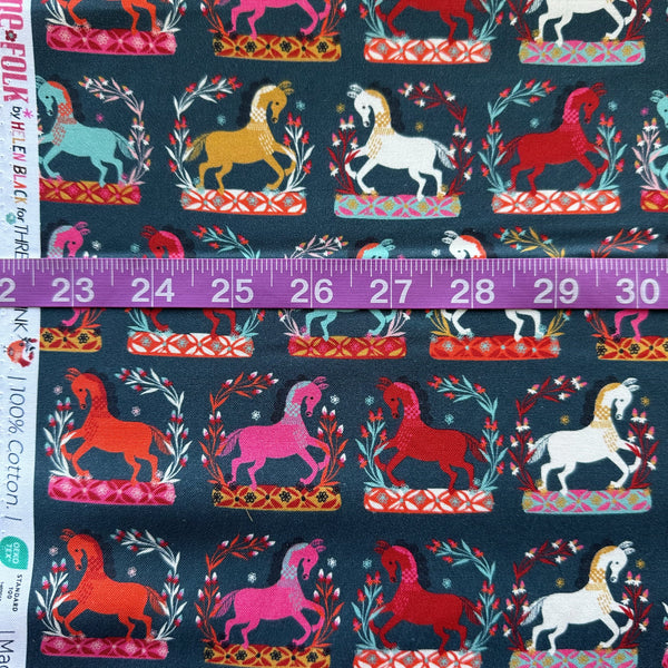Scale of Fine Folk Prancing Horses cotton fabric by Helen Black, style FOLK1112