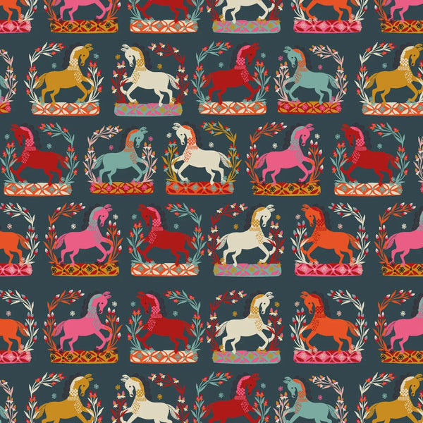 Stock photo of Fine Folk Prancing Horses cotton fabric by Helen Black, style FOLK1112