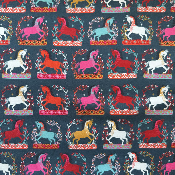 Fine Folk Prancing Horses cotton fabric by Helen Black, style FOLK1112
