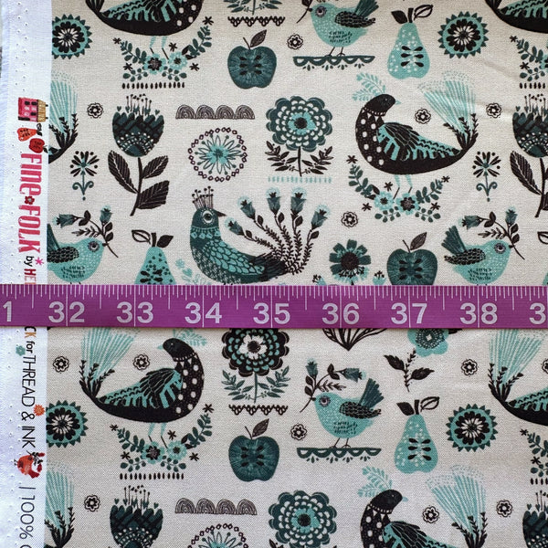 Scale of Fine Folk Songbirds cotton fabric by Helen Black, style FOLK1115
