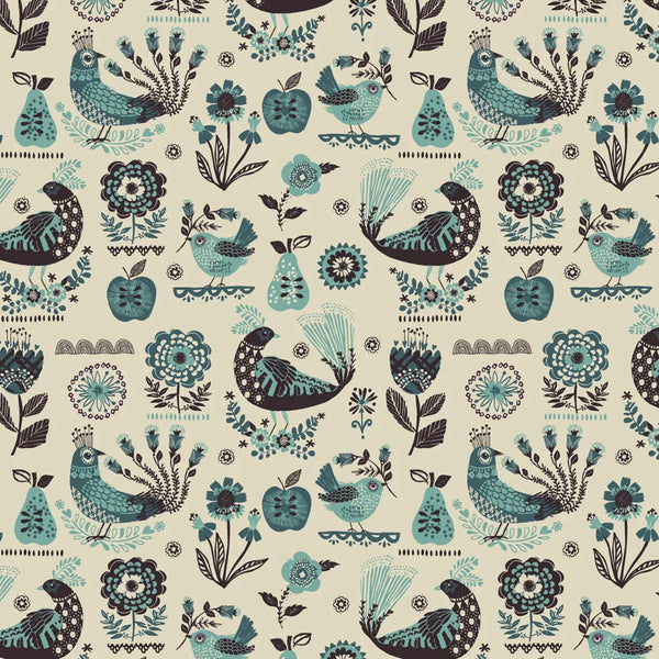 Stock photo of Fine Folk Songbirds cotton fabric by Helen Black, style FOLK1115