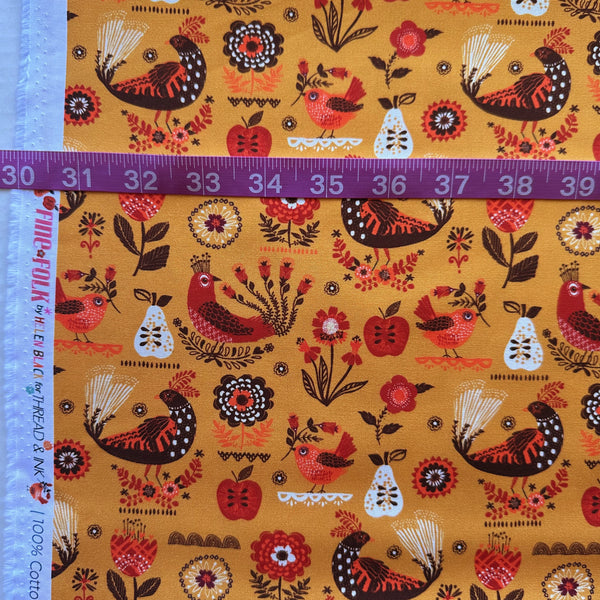 Scale of Fine Folk Songbirds cotton fabric by Helen Black, style FOLK1114