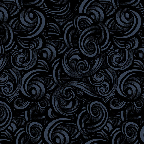 Fireglow Smoke in Black cotton fabric by Sarah Watts for Ruby Star Society featuring swirling smoke designs