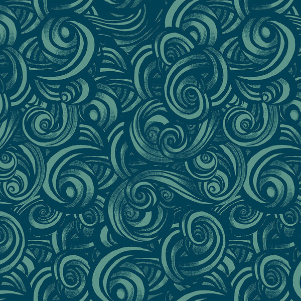 Fireglow Smoke in Watercress cotton fabric by Sarah Watts for Ruby Star Society featuring swirling smoke designs