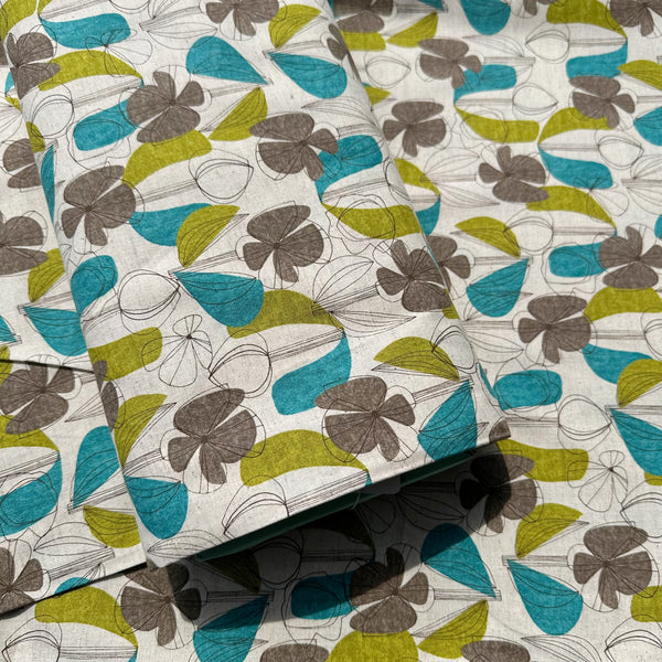 Bolt of Floral Grid cotton linen blend fabric by Kokka in green and brown, style YKA-41010-1 A