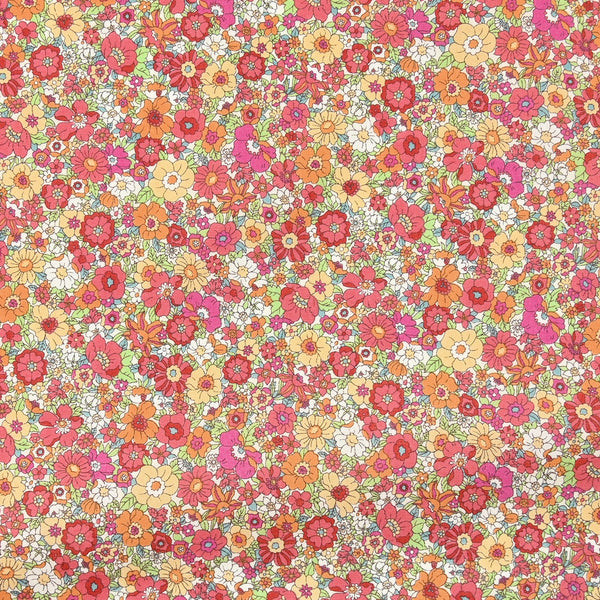 Flownny retro floral cotton lawn fabric in orange by Kokka
