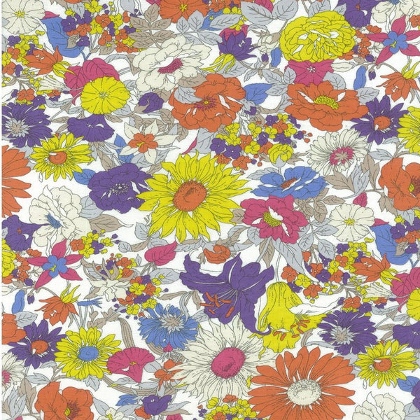 Flownny I floral cotton lawn fabric in white by Kokka