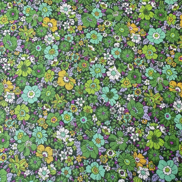 Flownny Retro Floral cotton lawn fabric by Kokka in green, style NFA-1030-31 D