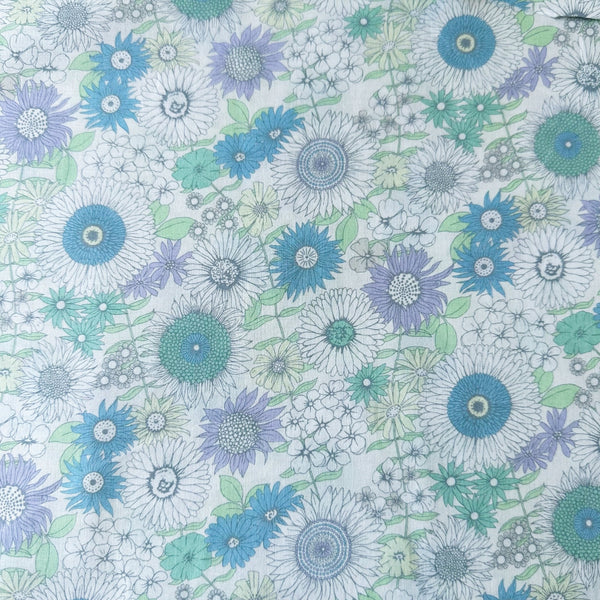 Flownny Retro Floral cotton lawn fabric by Kokka in light blue, style NFA-1050 54B