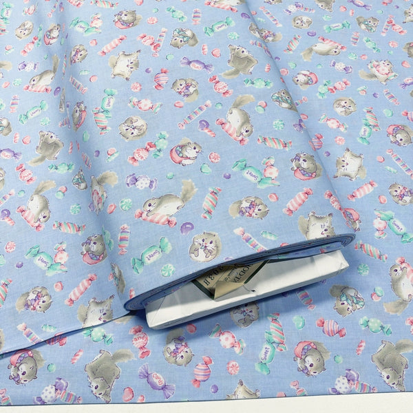 Bolt of Flying Squirrels and Candy cotton fabric by Cosmo Textiles in periwinkle blue, AP55203 2C