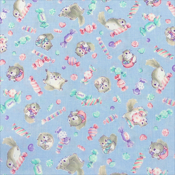 Flying Squirrels and Candy cotton fabric by Cosmo Textiles in periwinkle blue, AP55203 2C