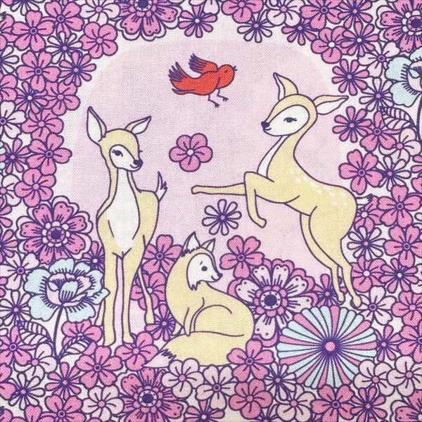 Close up of Forest Friends Floral Deer Cotton Fabric by The Good Twin for Cloud 9 Fabrics, 100% organic cotton.