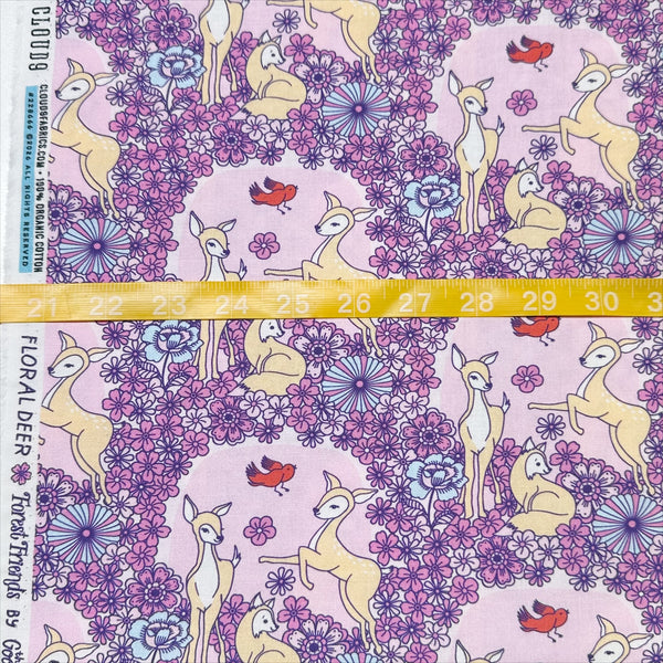 Scale of Forest Friends Floral Deer Cotton Fabric by The Good Twin for Cloud 9 Fabrics, 100% organic cotton.