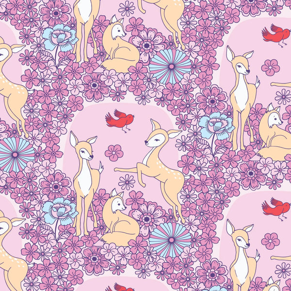 Stock photo of Forest Friends Floral Deer Cotton Fabric by The Good Twin for Cloud 9 Fabrics, 100% organic cotton.