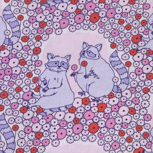 Close up of Forest Friends Sweet Raccoons Cotton Fabric by The Good Twin for Cloud 9 Fabrics, 100% organic cotton.