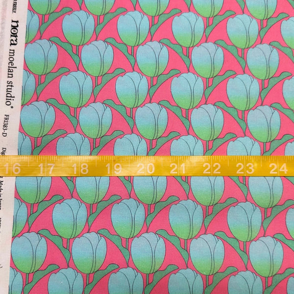 Scale of Tulip cotton fabric by Nora in pink aqua, fat quarter