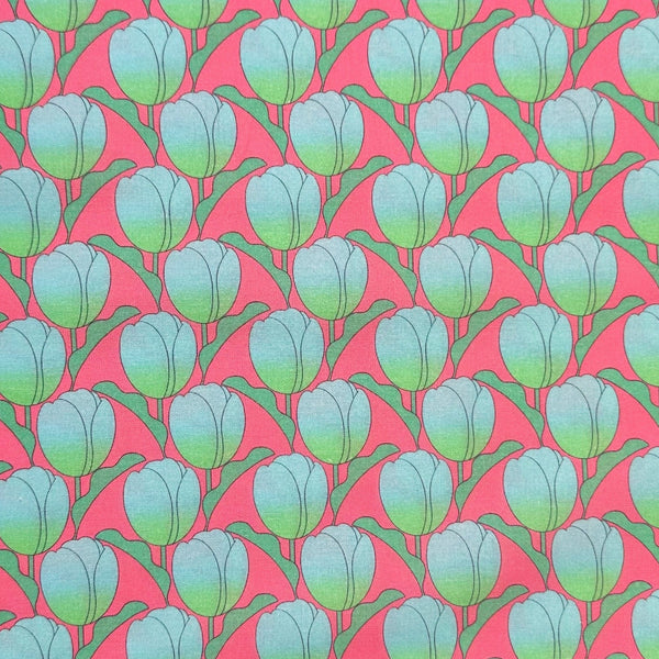 Tulip cotton fabric by Nora in pink aqua, fat quarter