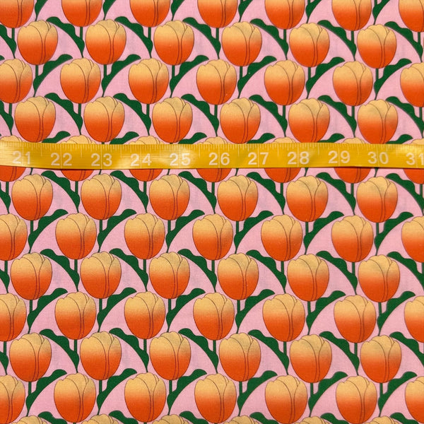 Scale of Tulip cotton fabric by Nora in pink coral, fat quarter