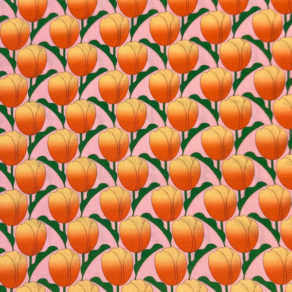Tulip cotton fabric by Nora in pink coral, fat quarter