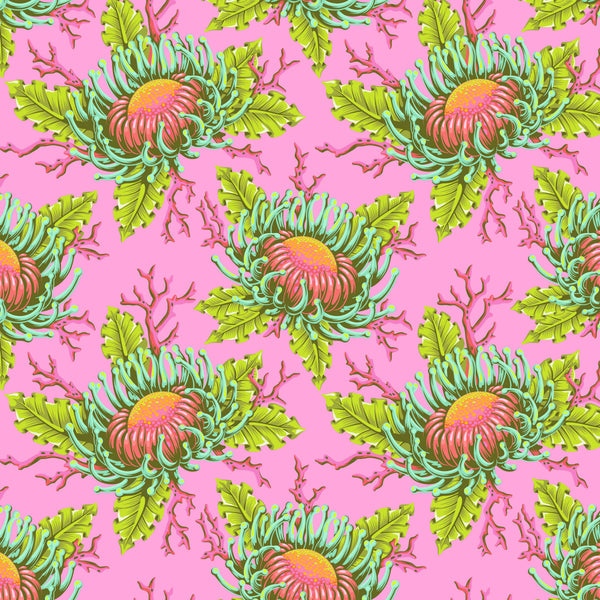 Friends & Anemones in Coralline from the Floral Reef collection by Tula Pink – colorful anemones in an underwater-inspired design