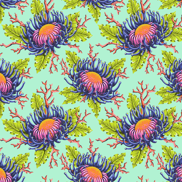 Friends & Anemones in Seafoam from the Floral Reef collection by Tula Pink – colorful anemones in an underwater-inspired design