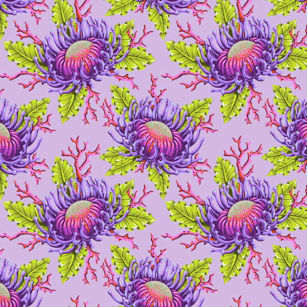 Friends and Anemones in Ultraviolet from the Floral Reef collection by Tula Pink – colorful anemones in an underwater-inspired design