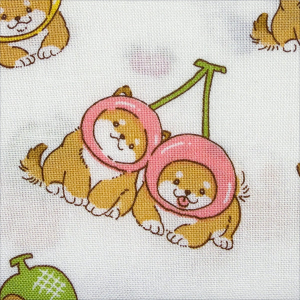Close up of Fruity Shiba cotton fabric by Cosmo Textiles in white, AP55903 1A