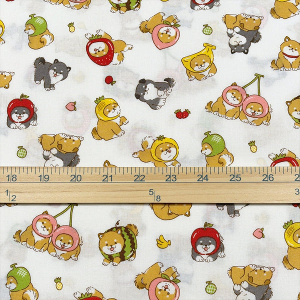 Scale of Fruity Shiba cotton fabric by Cosmo Textiles in white, AP55903 1A