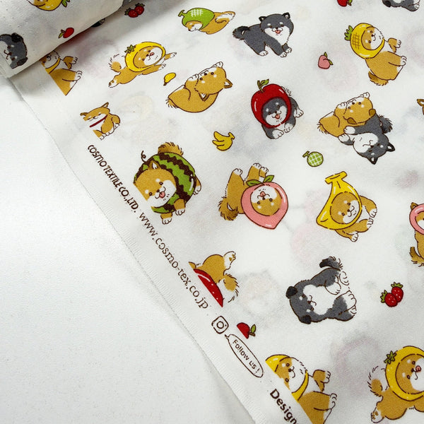 Selvage of Fruity Shiba cotton fabric by Cosmo Textiles in white, AP55903 1A