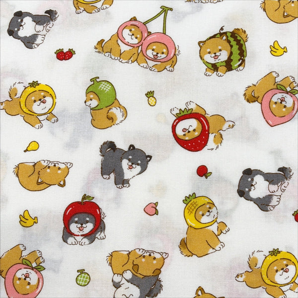 Fruity Shiba cotton fabric by Cosmo Textiles in white, AP55903 1A