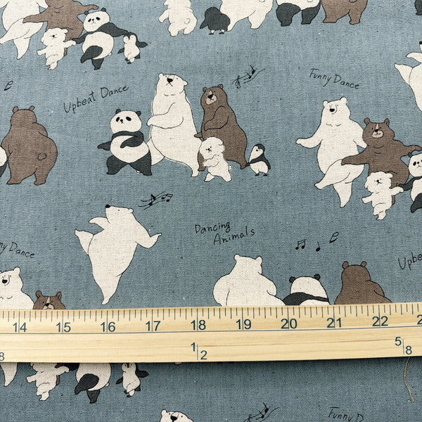 Scale of Funny Animals Bears and Friends cotton linen canvas fabric by Kokka in blue, YKA-46030-1D