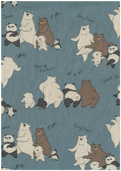 Stock photo of Funny Animals Bears and Friends cotton linen canvas fabric by Kokka in blue, YKA-46030-1D