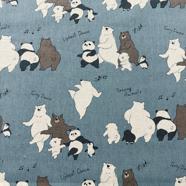 Funny Animals Bears and Friends cotton linen canvas fabric by Kokka in blue, YKA-46030-1D