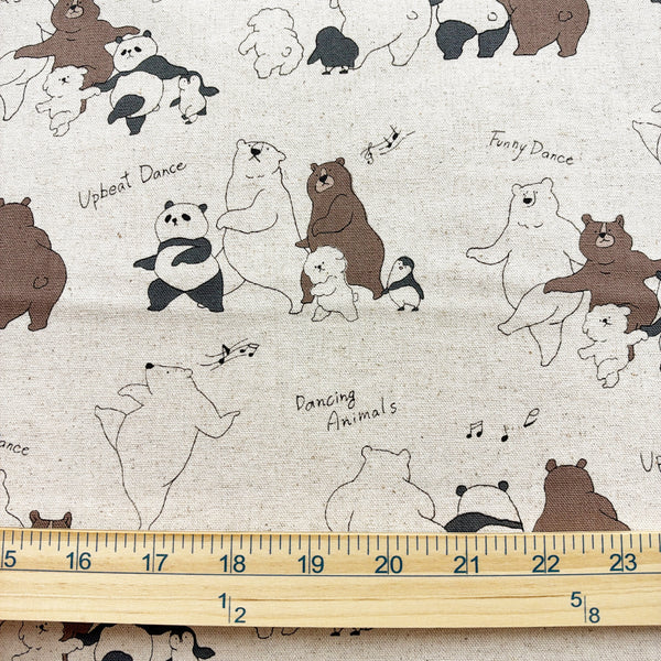 Scale of Funny Animals Bears and Friends cotton linen canvas fabric by Kokka in natural, YKA-46030-1A