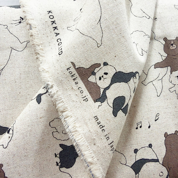 Selvage of Funny Animals Bears and Friends cotton linen canvas fabric by Kokka in natural, YKA-46030-1A