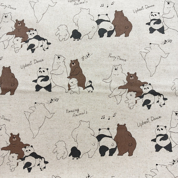 Funny Animals Bears and Friends cotton linen canvas fabric by Kokka in natural, YKA-46030-1A