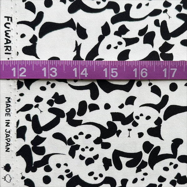 Scale of Packed Pandas cotton oxford fabric in black and white by Fuwari, Japanese import with allover panda print