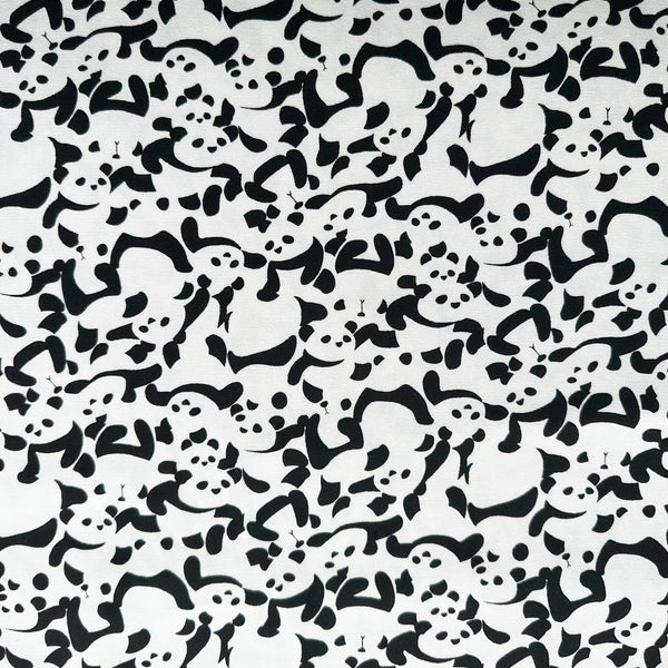 Packed Pandas cotton oxford fabric in black and white by Fuwari, Japanese import with allover panda print