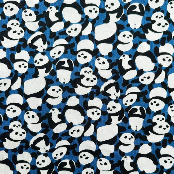 Packed Pandas cotton oxford fabric in blue by Fuwari, Japanese import with allover panda print